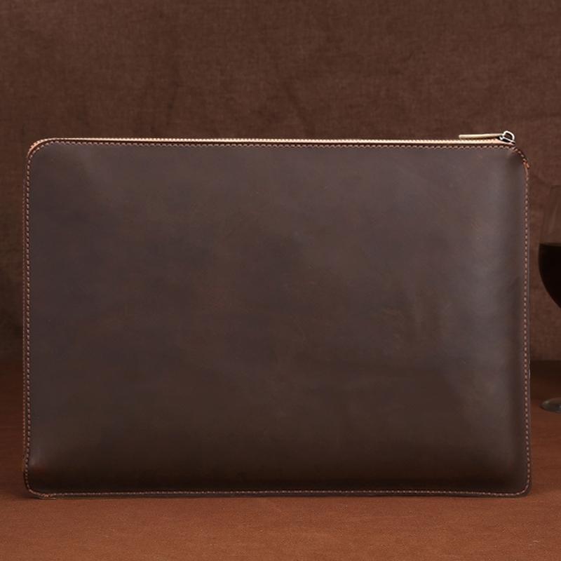 Leather Laptop Tablet Bag with Zipper for Macbook Samsung Sony Dell Alienware Chuwi Asus Hp - Coffee