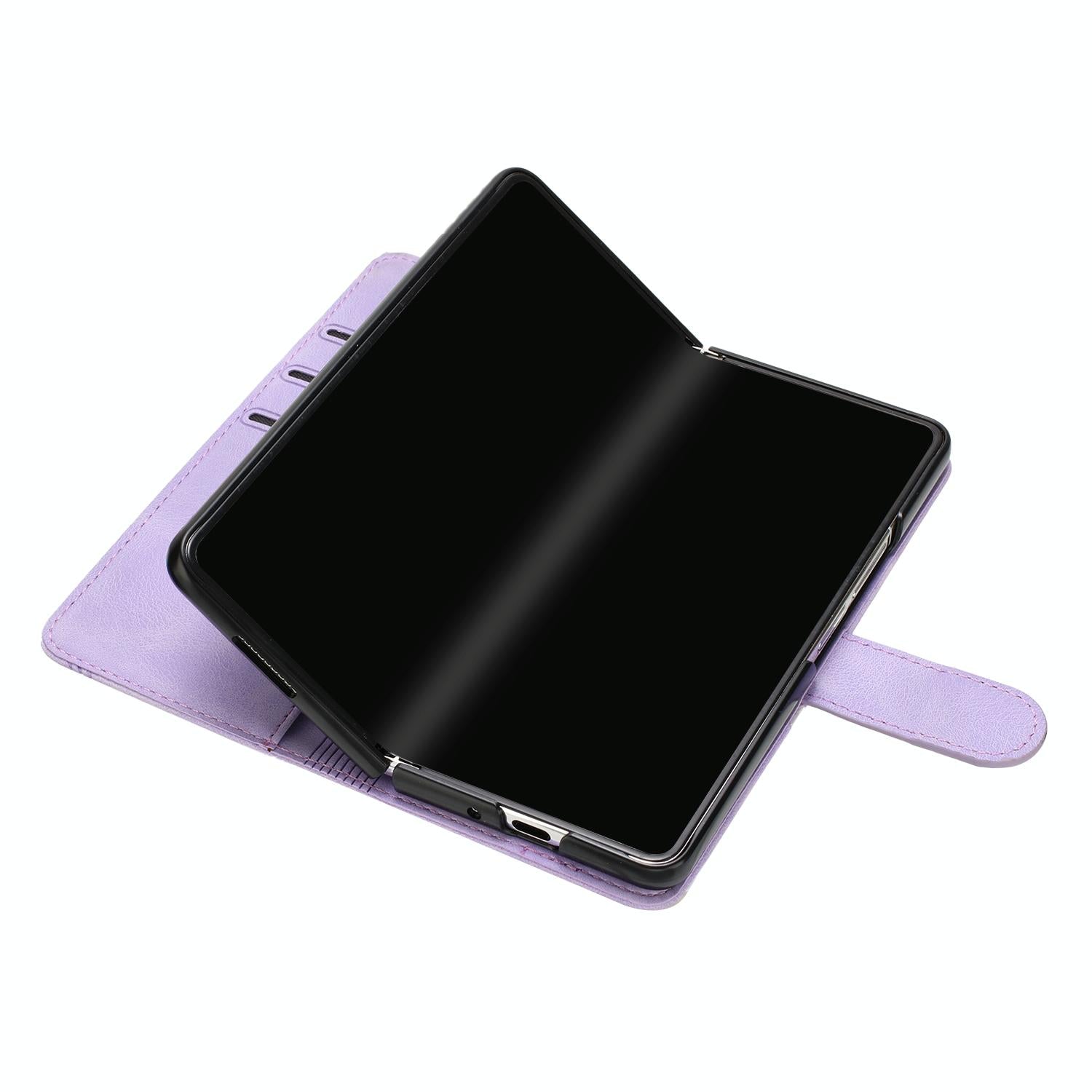 For Samsung Galaxy Z Fold4 5G Leather Phone Case With Heart Pattern - Purple