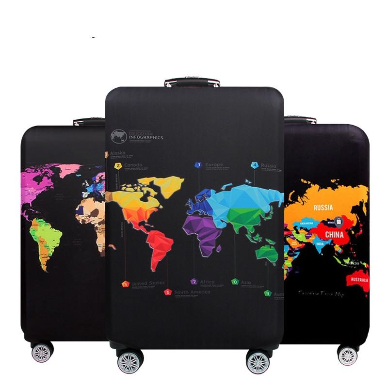 Xl Travel Luggage Cover - Dustproof Scratch-proof Elastic Sleeve - Fits 29-32 Inch Suitcases - English Map