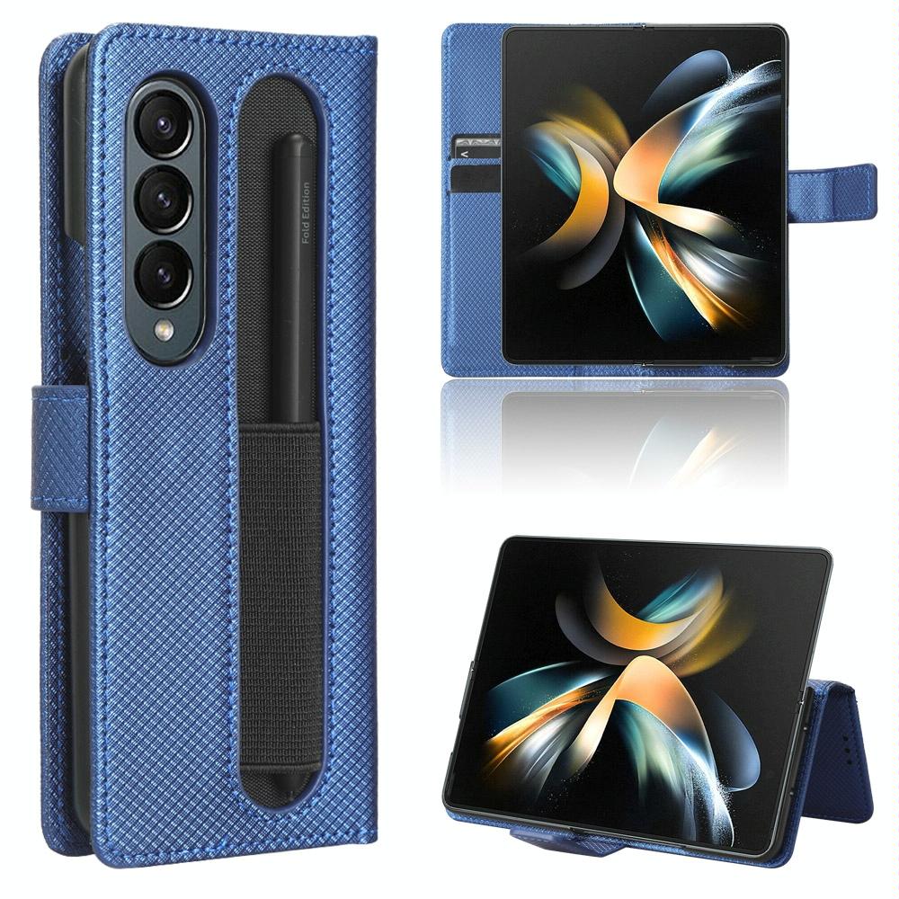 For Samsung Galaxy Z Fold4 5G Textured Leather Phone Case - Blue