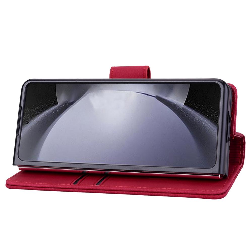 For Samsung Galaxy Z Fold4 5G Leather Phone Case With Diamond Buckle And Lanyard - Wine Red