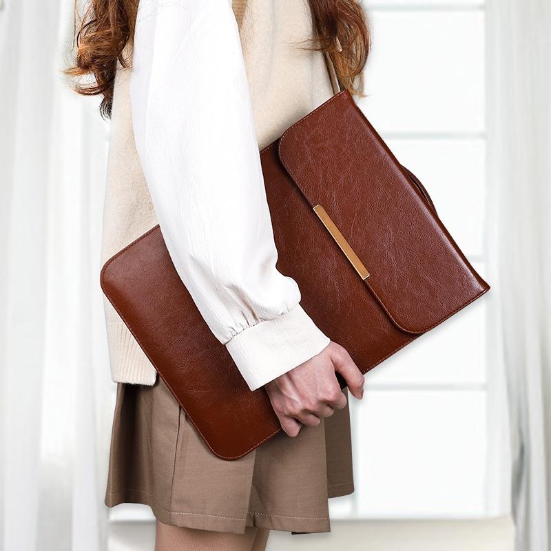 13.3 2-In-1 Laptop Sleeve With Mouse Storage In Pu Leather - Coffee