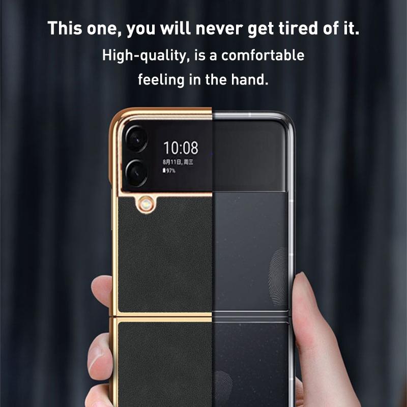 For Samsung Galaxy z Fold4 5G Foldable Lambskin Phone Case - Electroplated - Black
