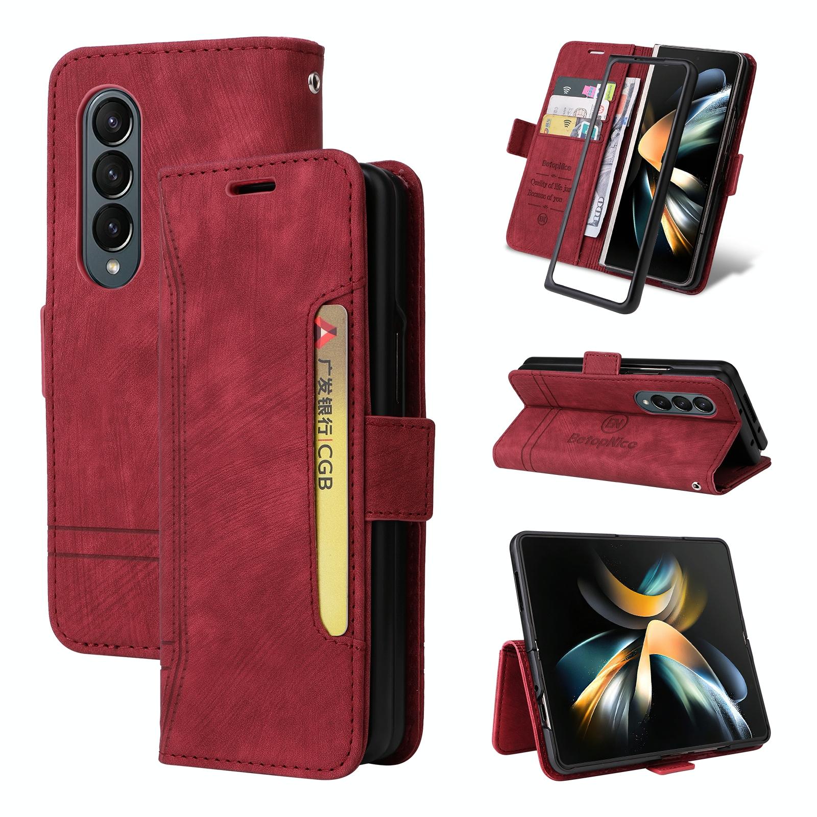 For Samsung Galaxy Z Fold4 5G Leather Dual Buckle Phone Case - Red