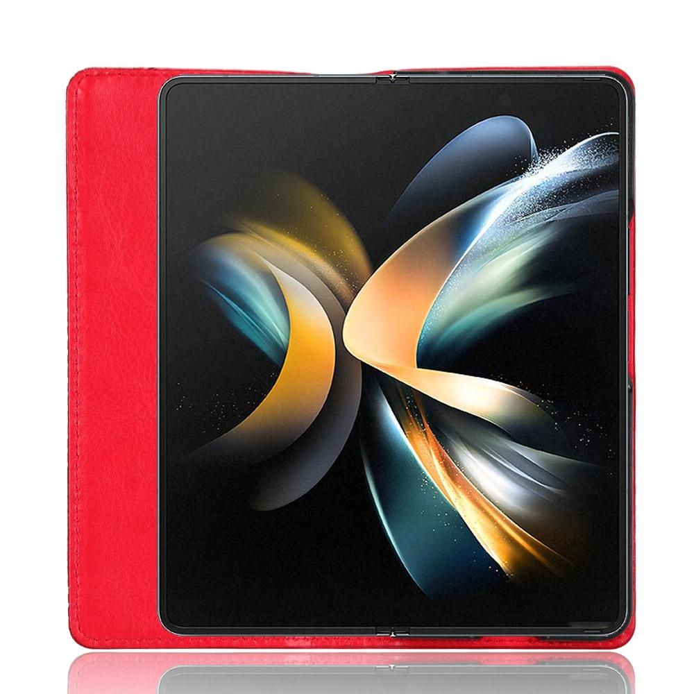 For Samsung Galaxy Z Fold4 5G Vintage Leather Phone Case With Magnetic Buckle - Blue