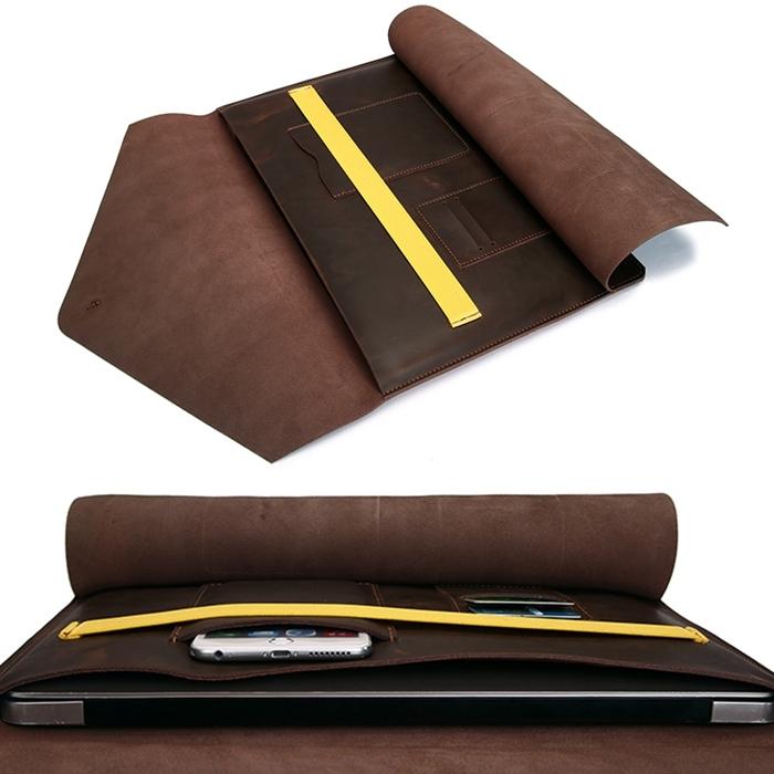 13.3 Genuine Leather Business Laptop Bag For Macbook Samsung Sony Dell Alienware Chuwi Asus Hp - Universal - Coffee