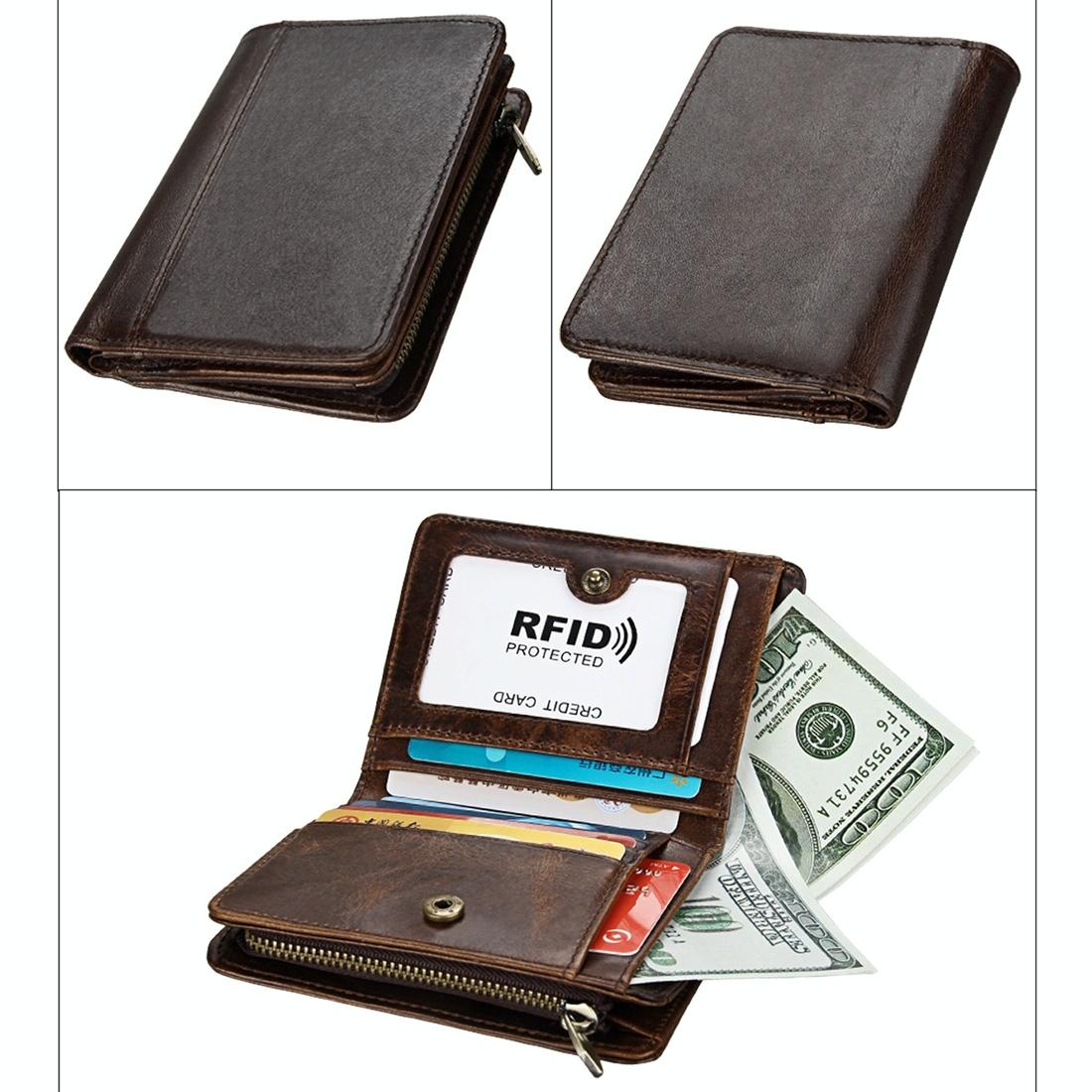 Antimagnetic Rfid Leather Wallet for Men - Coffee