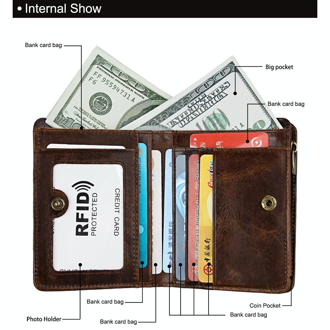 Antimagnetic Rfid Leather Wallet for Men - Coffee
