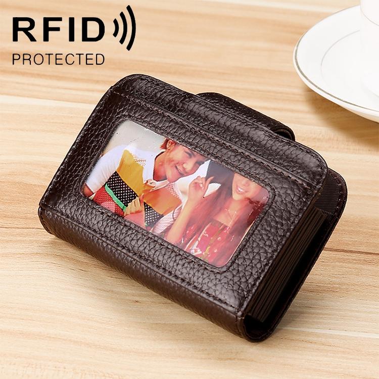 Women Cowhide Leather Rfid Wallet - Horizontal Design - Coffee