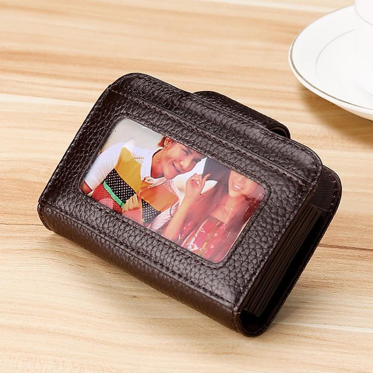 Women Cowhide Leather Rfid Wallet - Horizontal Design - Coffee