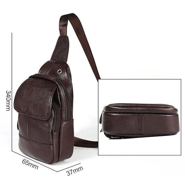 Men Litchi Texture Full Grain Cowhide Crossbody Bag - Coffee
