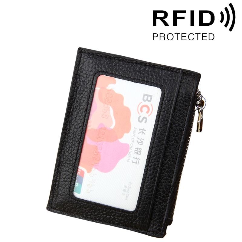Leather Rfid Blocking Card Holder Wallet - 11x8x1.5cm - Coffee