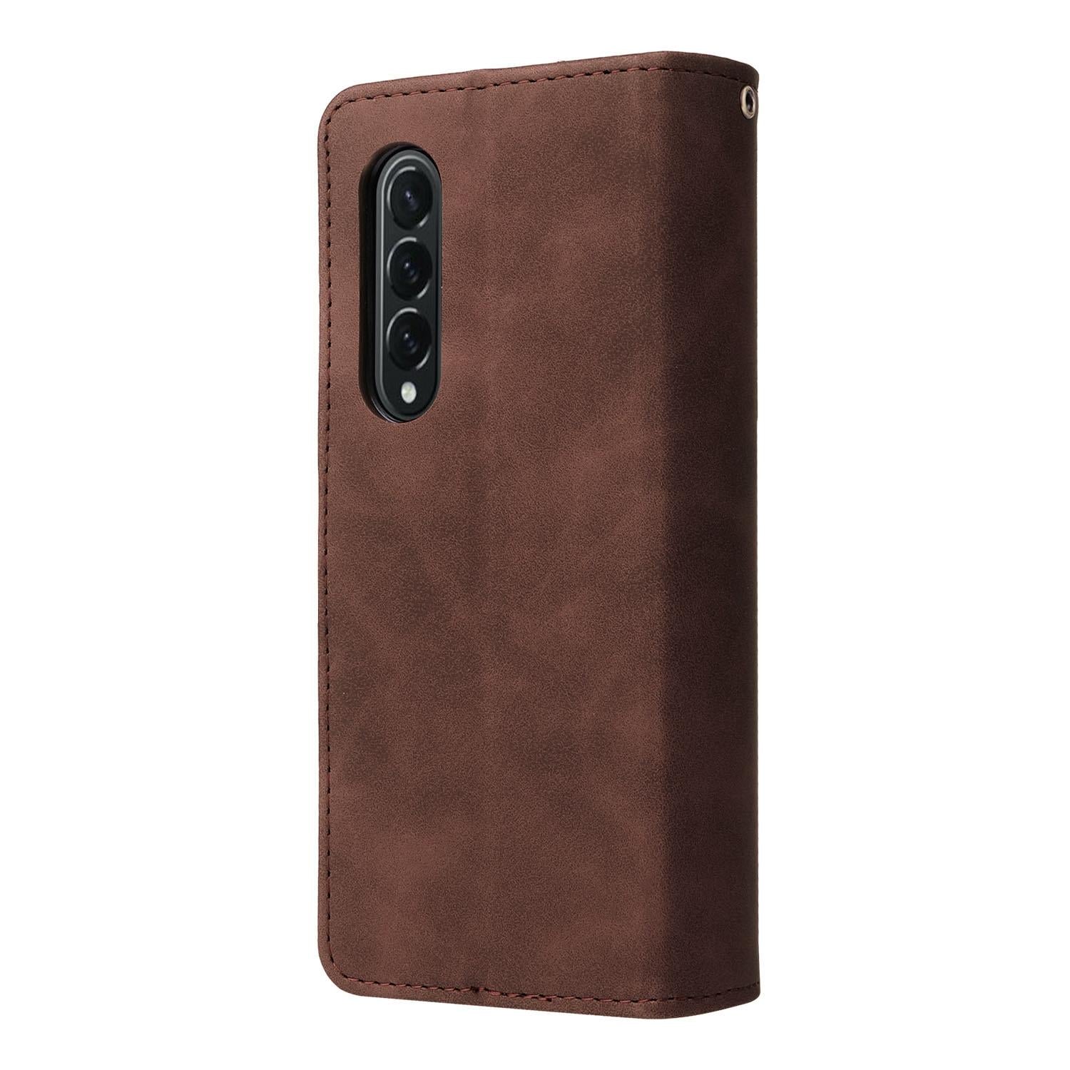For Samsung Galaxy Z Fold4 5G Frosted Leather Zip Wallet - Compact And Stylish - Wine Red