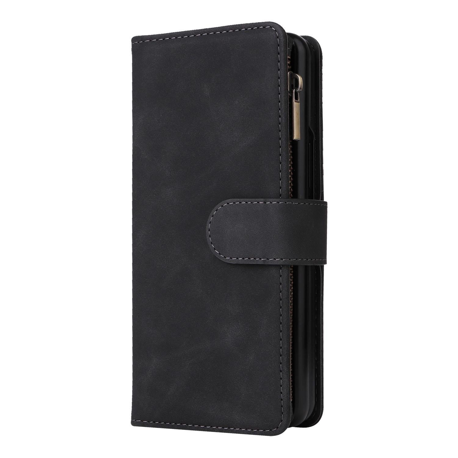 For Samsung Galaxy Z Fold4 5G Frosted Leather Zip Wallet - Compact And Stylish - Wine Red