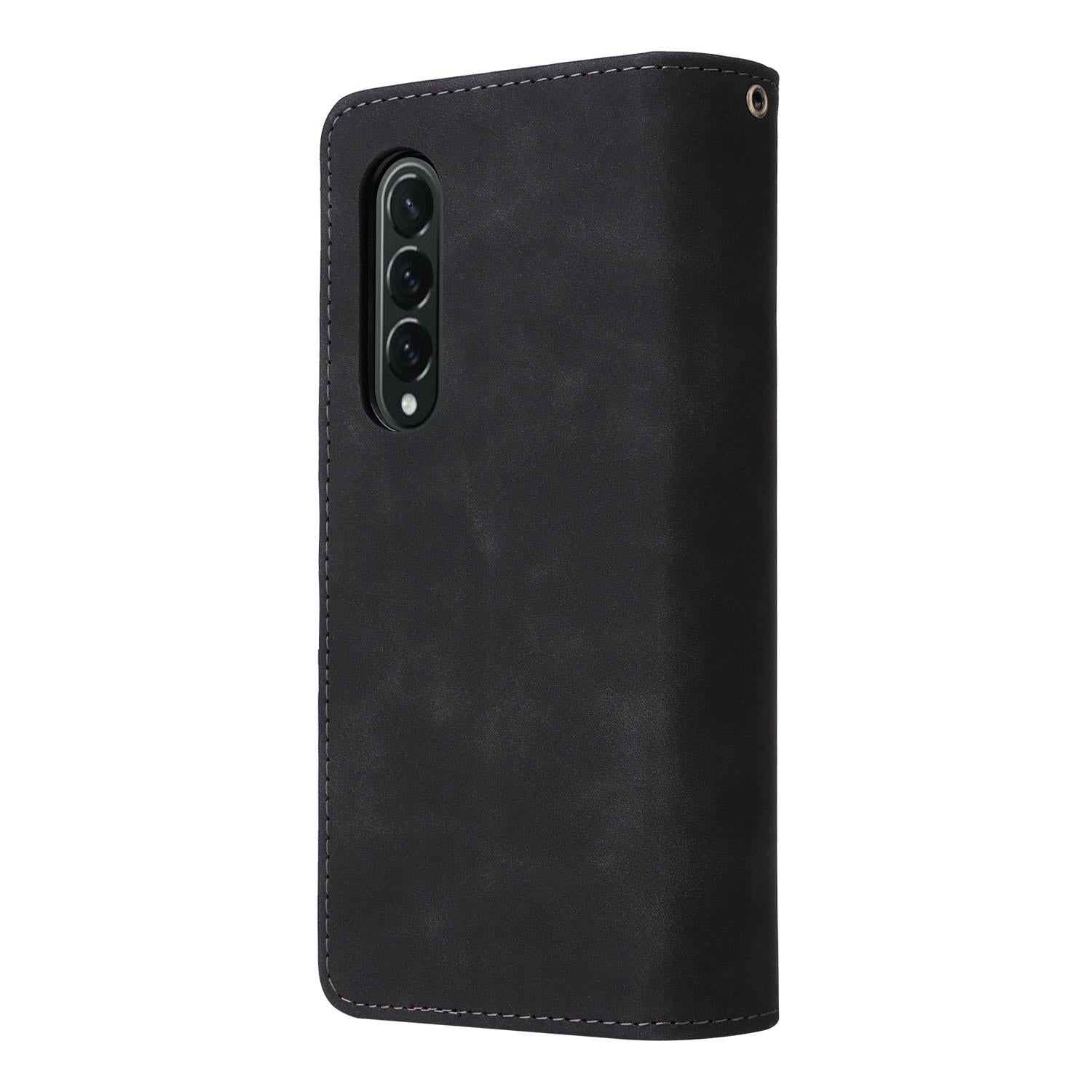 For Samsung Galaxy Z Fold4 5G Frosted Leather Zip Wallet - Compact And Stylish - Wine Red