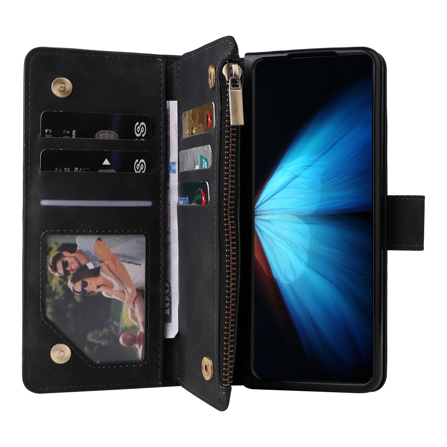 For Samsung Galaxy Z Fold4 5G Frosted Leather Zip Wallet - Compact And Stylish - Wine Red