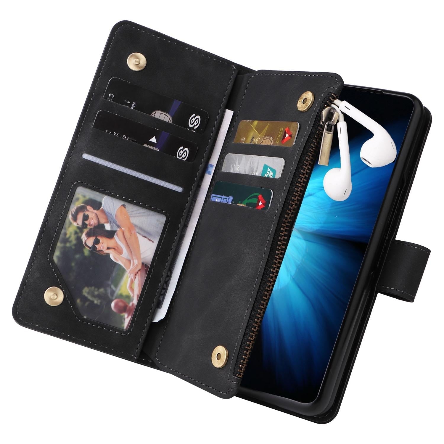 For Samsung Galaxy Z Fold4 5G Frosted Leather Zip Wallet - Compact And Stylish - Wine Red