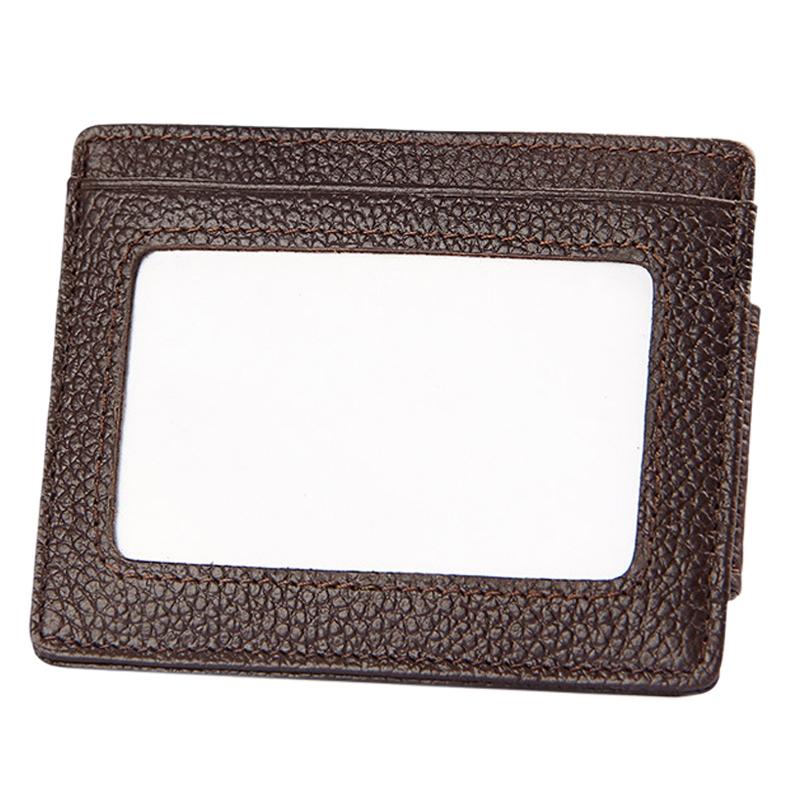 Leather Rfid Blocking Card Holder Wallet with 3 Slots and Pocket - Coffee