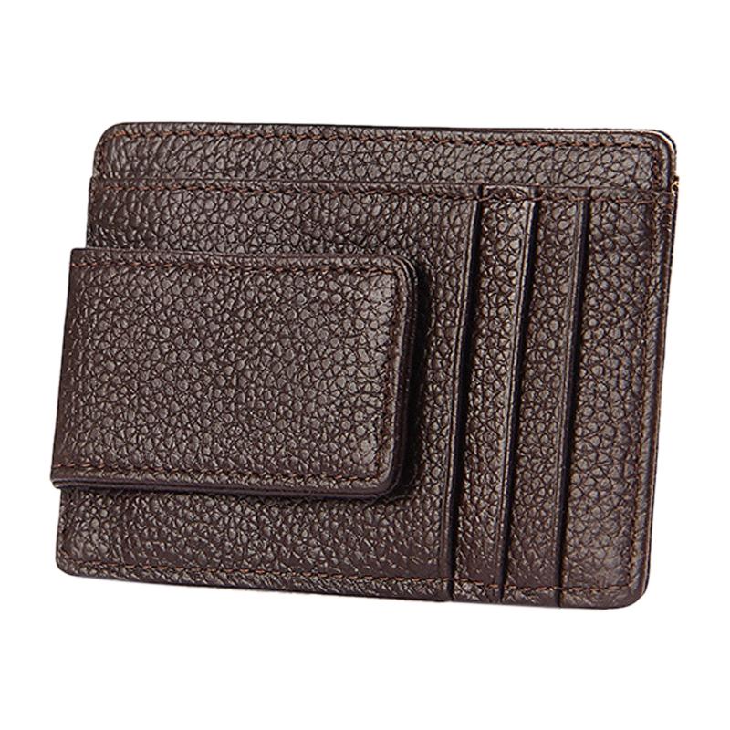 Leather Rfid Blocking Card Holder Wallet with 3 Slots and Pocket - Coffee