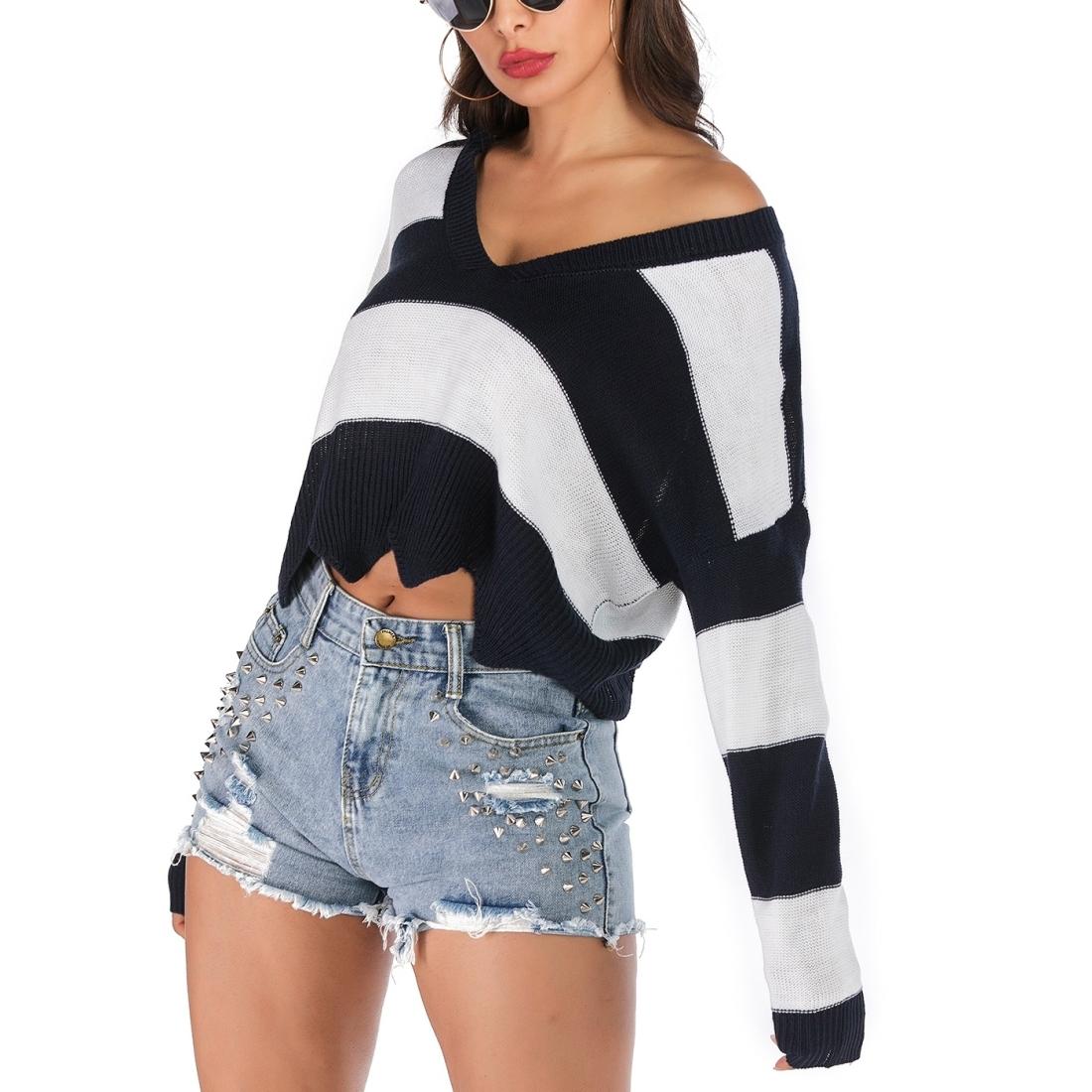 Striped Fashion Casual Pullover - Dark Blue L