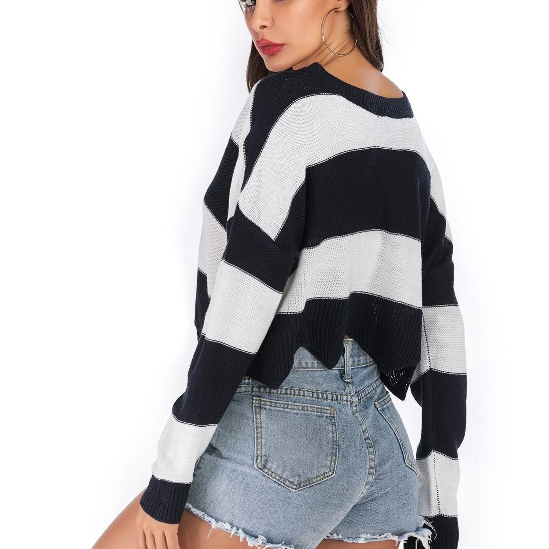 Striped Fashion Casual Pullover - Dark Blue L