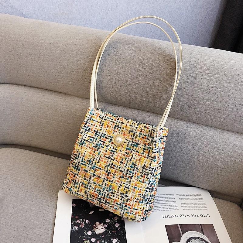 Black Woolen Knit Bucket Bag For Women - Yellow Onesize