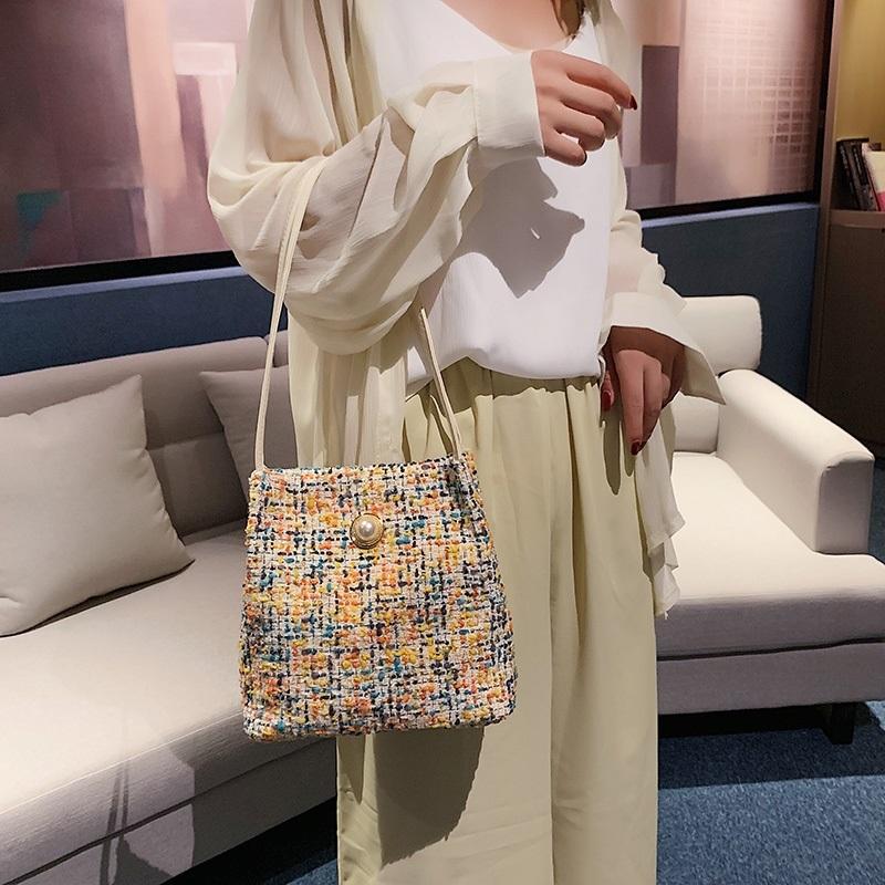 Black Woolen Knit Bucket Bag For Women - Yellow Onesize