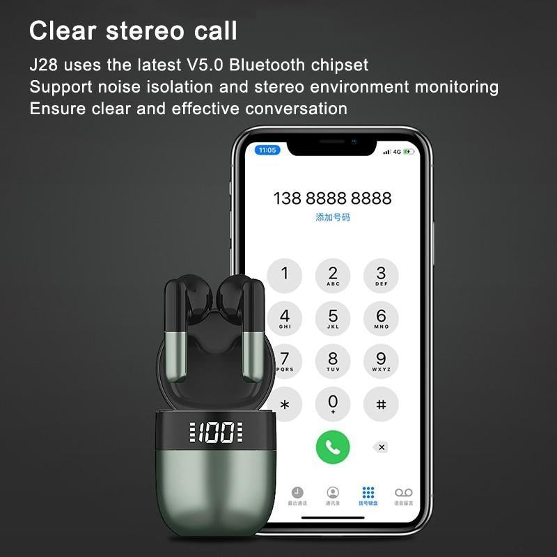 Wireless Bluetooth Earphones with Led Display and Hifi Sound for Sports - Green