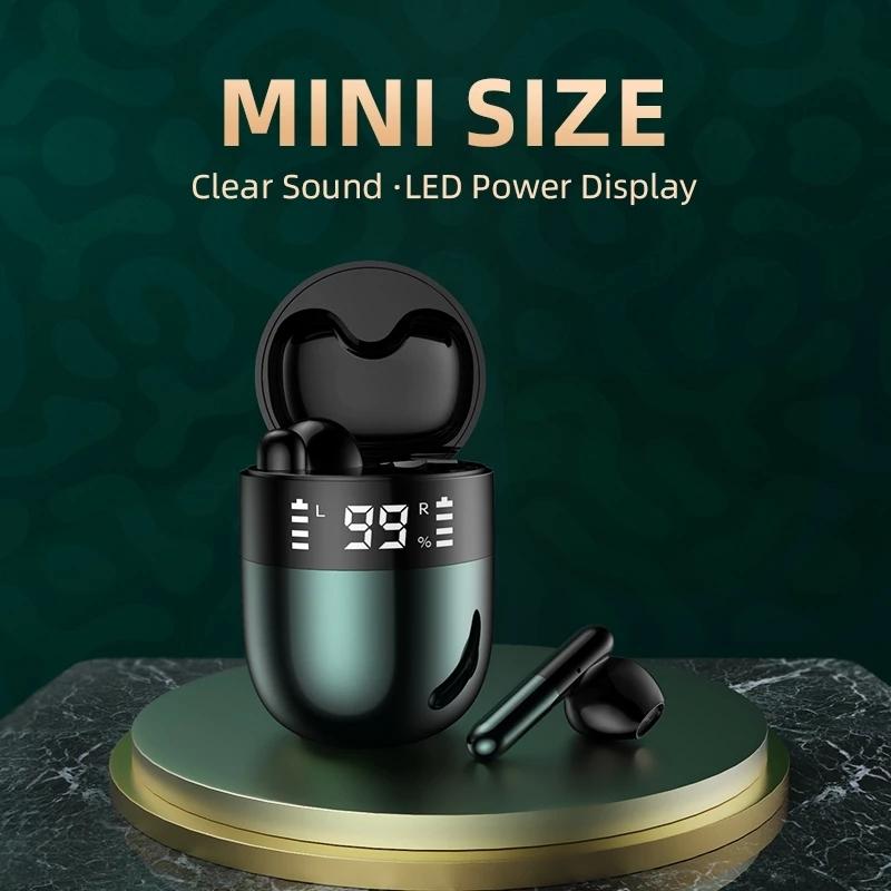 Wireless Bluetooth Earphones with Led Display and Hifi Sound for Sports - Green