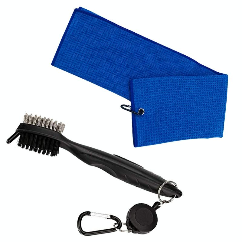 Club Cleaning Brush &amp; Hook Towel Golf Set - Compact &amp; Convenient - Black