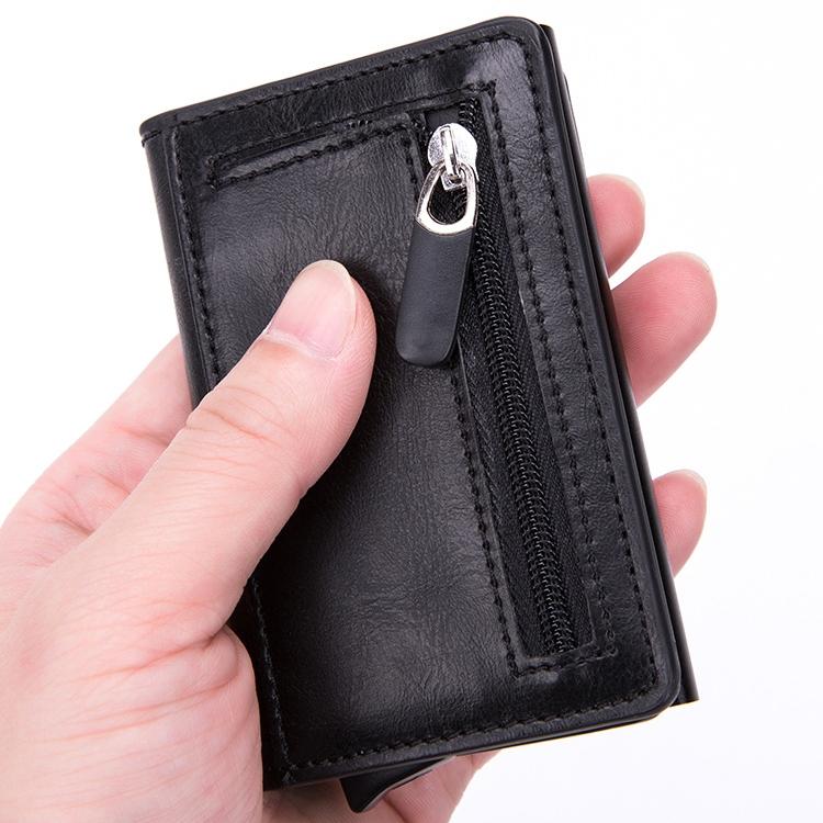 Stainless Steel Rfid Credit Card Holder - Compact Design - Crocodile Grain Black