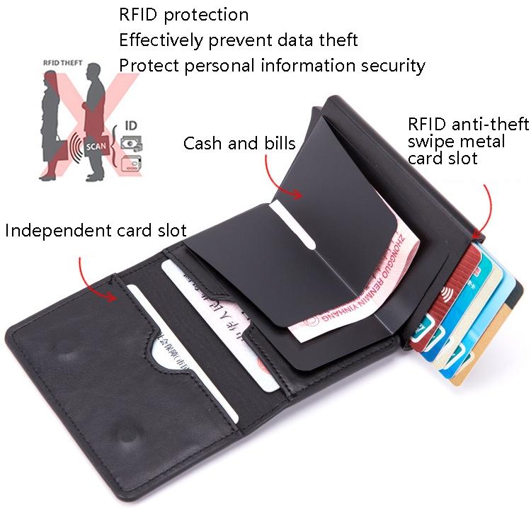 Stainless Steel Rfid Credit Card Holder - Compact Design - Crocodile Grain Black