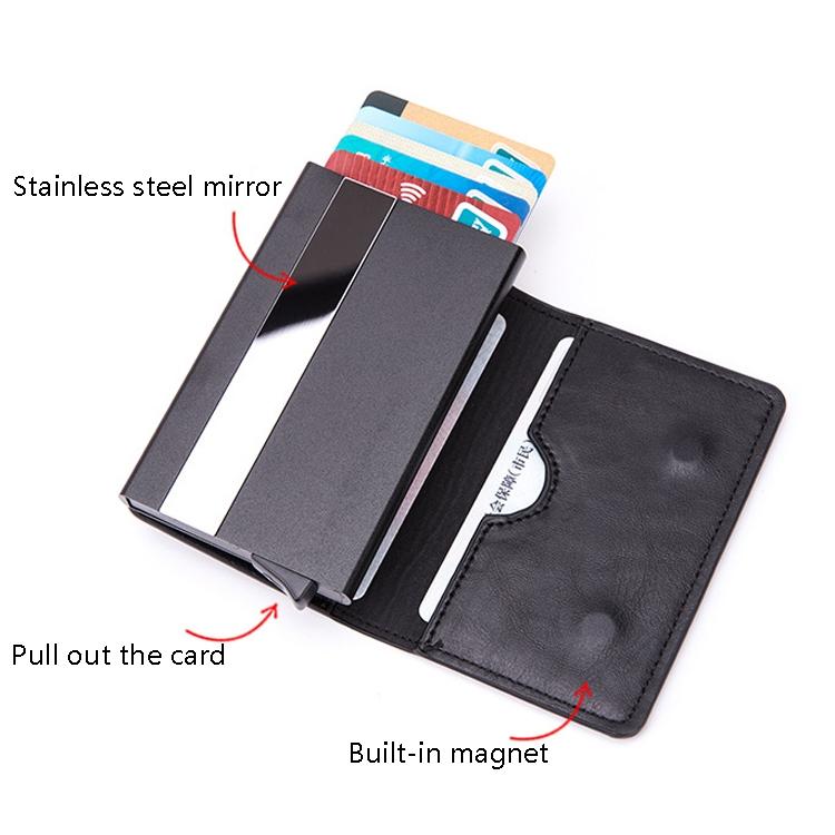 Stainless Steel Rfid Credit Card Holder - Compact Design - Crocodile Grain Black