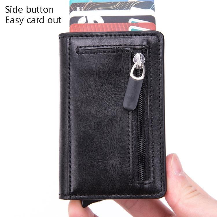 Stainless Steel Rfid Credit Card Holder - Compact Design - Crocodile Grain Black