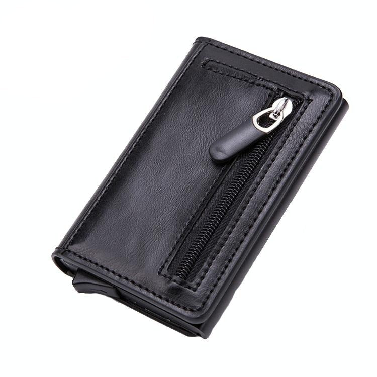 Stainless Steel Rfid Credit Card Holder - Compact Design - Crocodile Grain Black