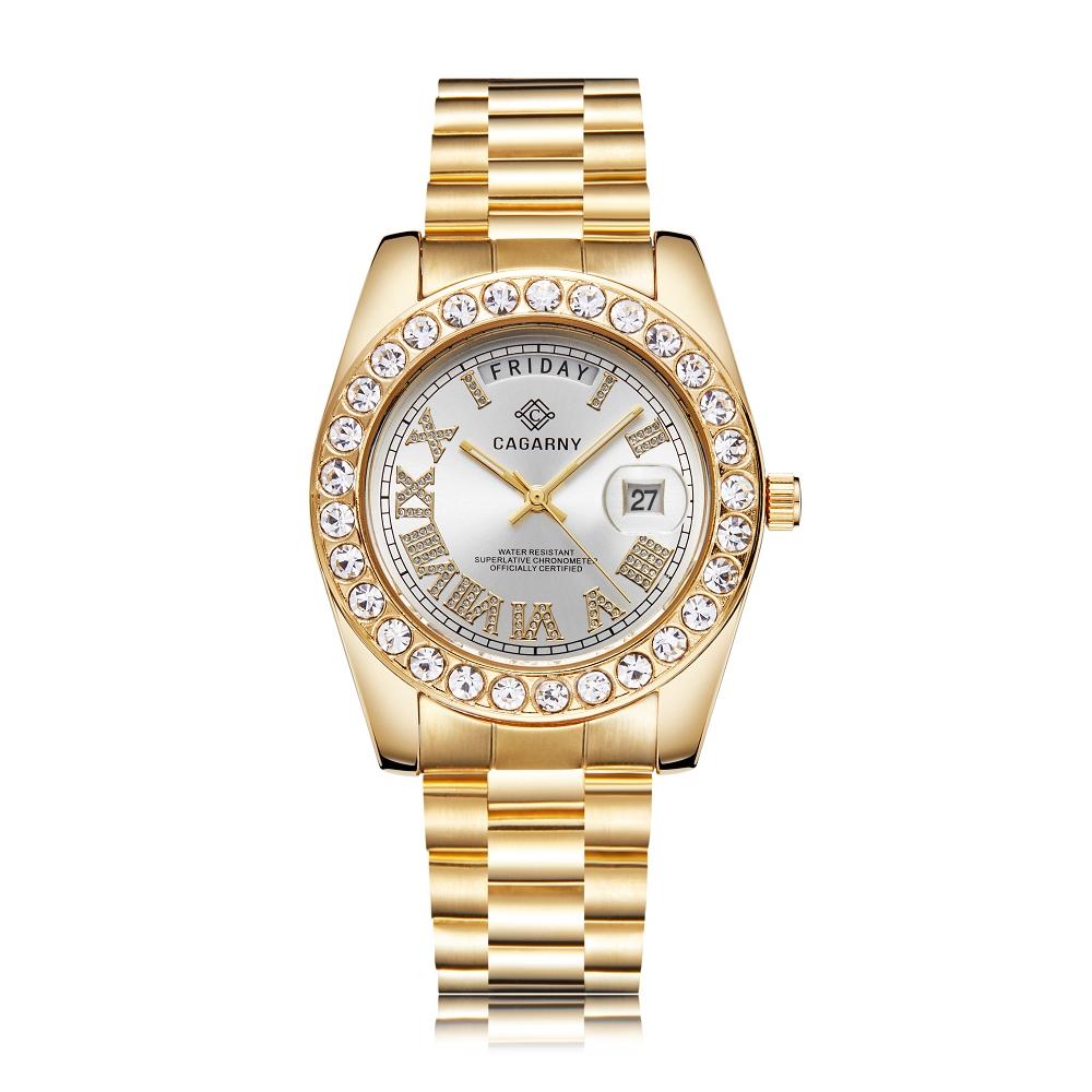 Men Quartz Watch With Diamond-Encrusted Roman Numeral Dial