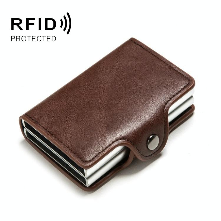 Automatic Pop Up Rfid Metal Card Holder - Coffee