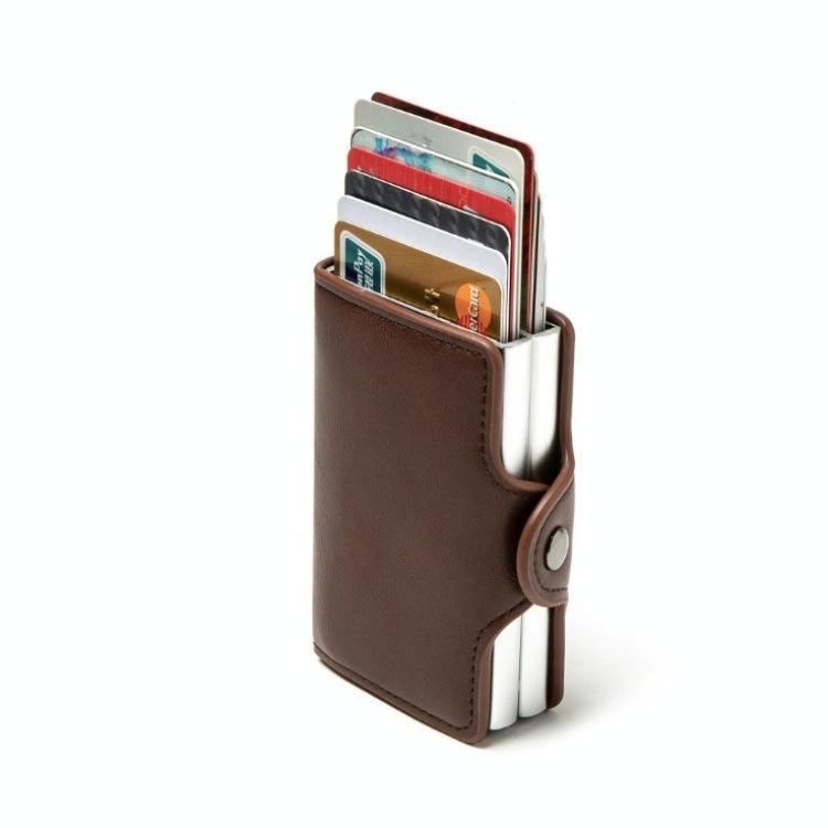 Automatic Pop Up Rfid Metal Card Holder - Coffee
