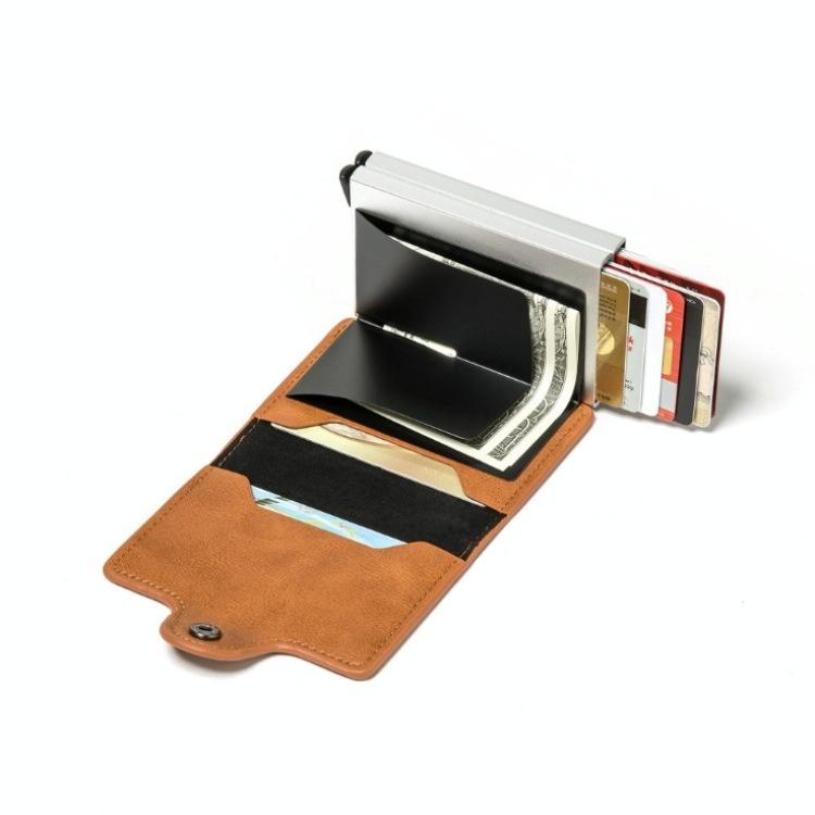 Automatic Pop Up Rfid Metal Card Holder - Coffee
