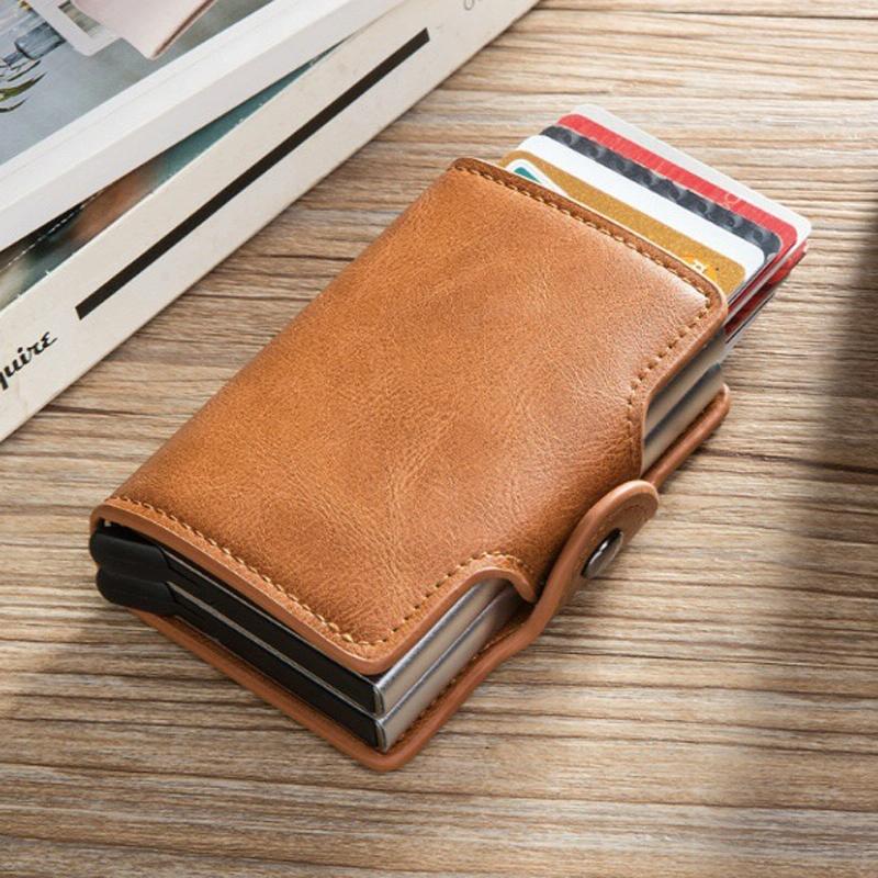 Automatic Pop Up Rfid Metal Card Holder - Coffee