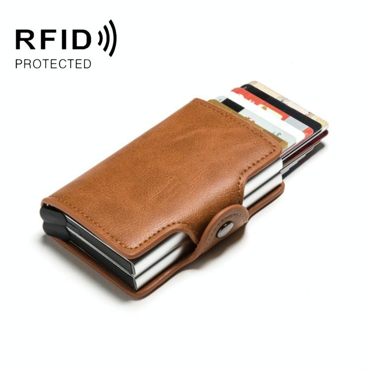 Automatic Pop Up Rfid Metal Card Holder - Coffee