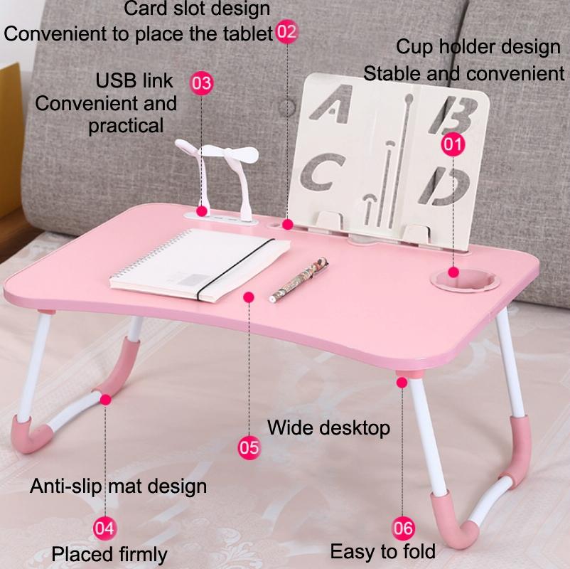 Portable Folding Desk with Fan & Lamp - Compact Design - White Maple