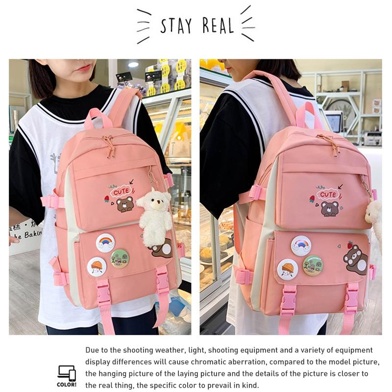 Adorable 5-piece Girls Backpack Set with Bear Design - Pink