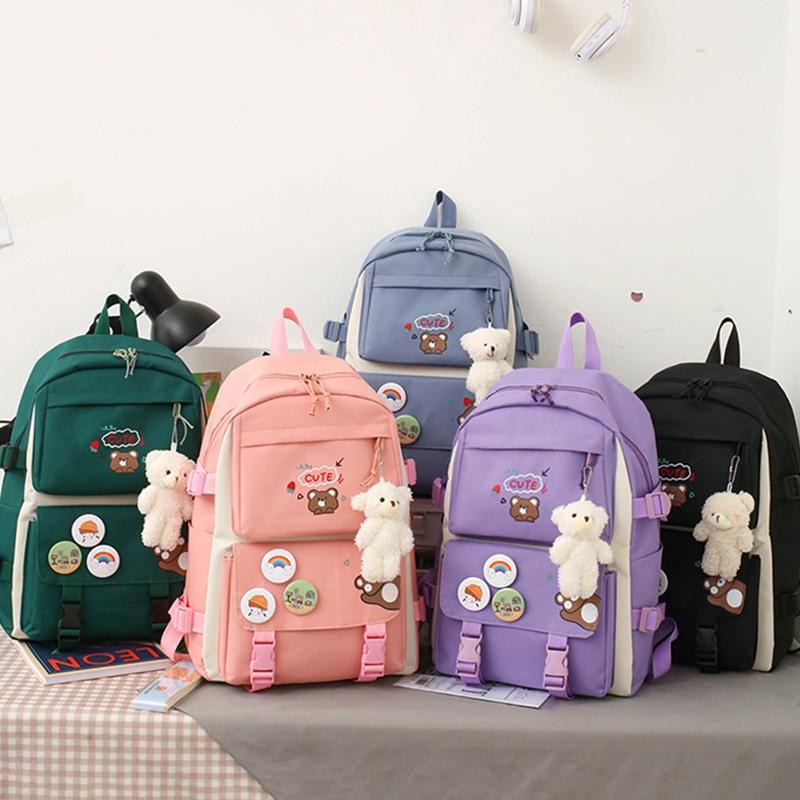 Adorable 5-piece Girls Backpack Set with Bear Design - Pink