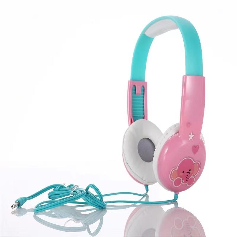 Portable Children&#39;S Wired Headphones - Pink Green