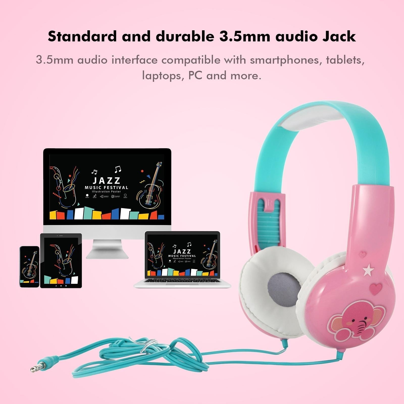 Portable Children'S Wired Headphones - Pink Green