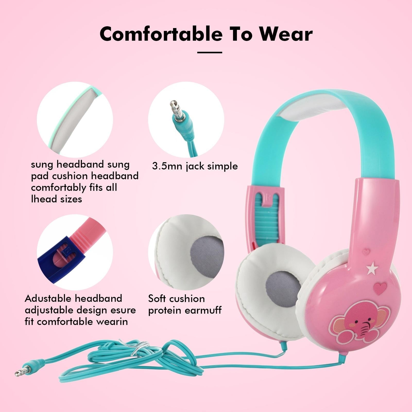 Portable Children'S Wired Headphones - Pink Green