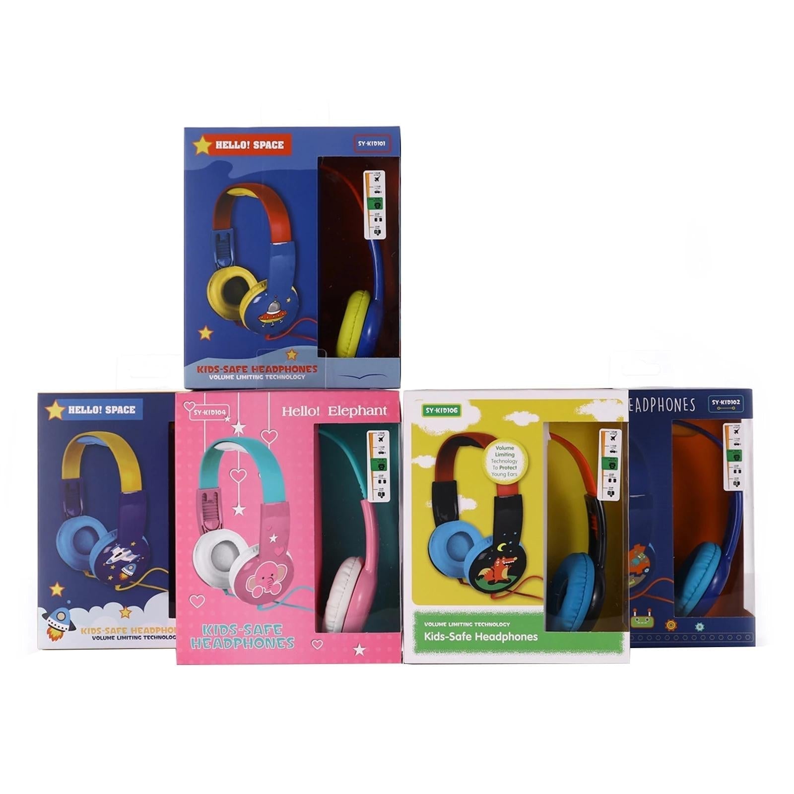 Portable Children'S Wired Headphones - Pink Green