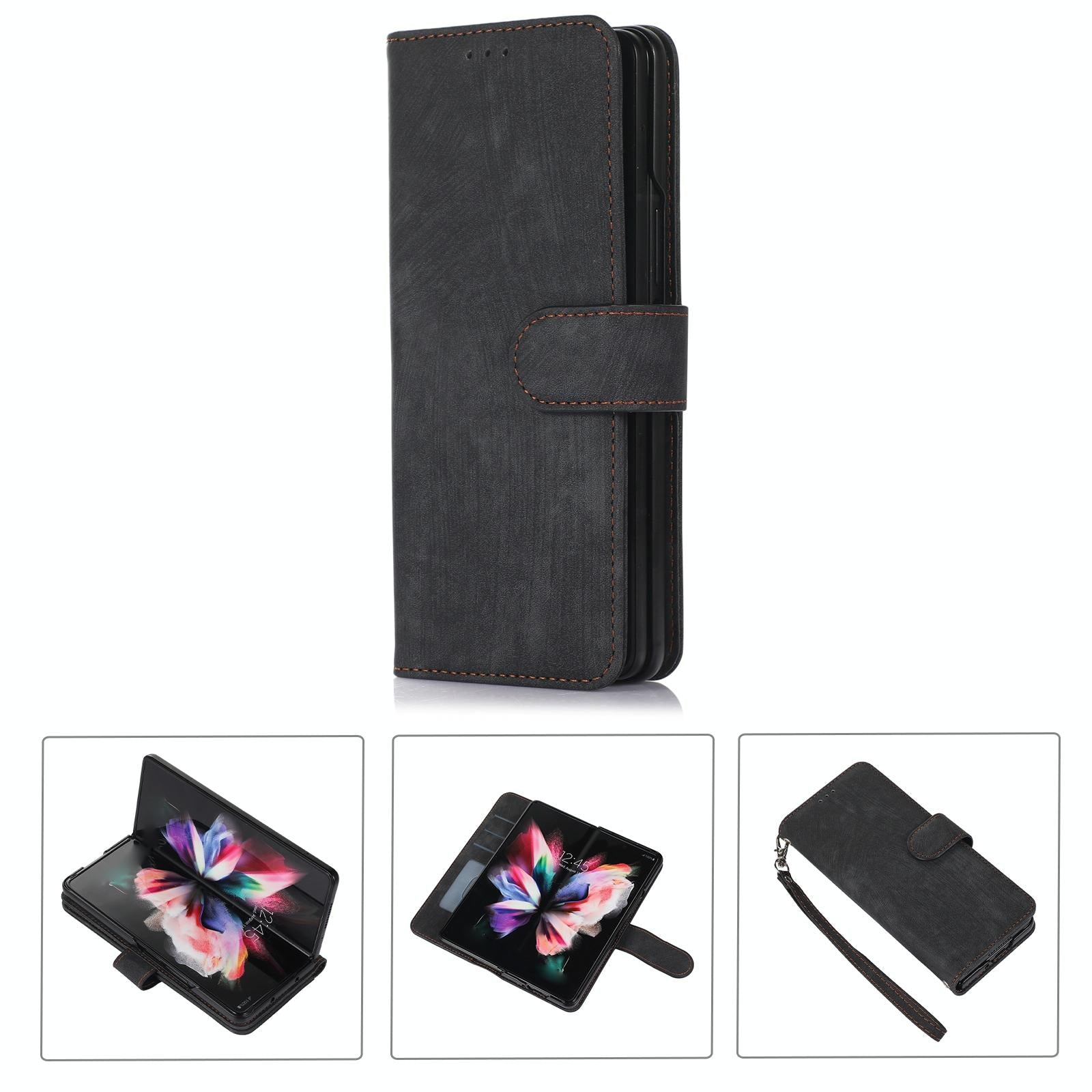 Samsung Galaxy Z Fold 4 Leather Phone Case With Pen Slot - Horizontal Flip