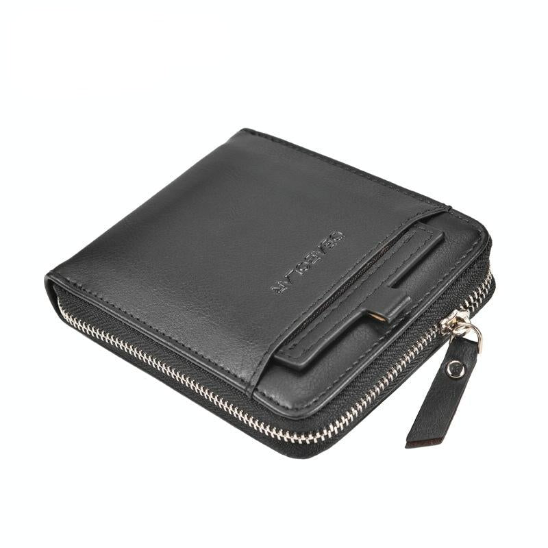 Men Retro Rfid Zip Wallet - Zipper Closure - Dark Coffee